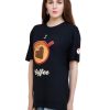 left view of black colour unisex tshirt with i love coffee printed on it