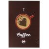 front view of brown coloured wall poster with i love coffee printed on it
