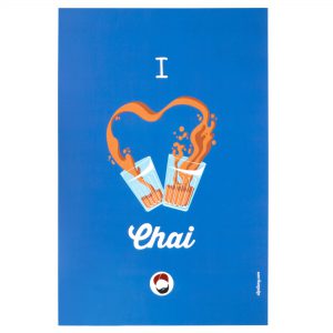 front view of wall poster with i love chai printed on it