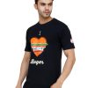 left view of black colour tshirt with i love burger printed on it